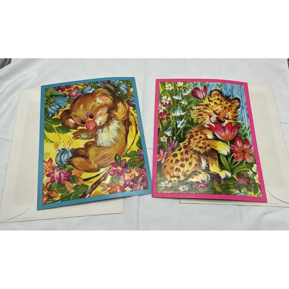 Vintage 2 Quality Crest The Safari Set Get Well Greeting cards RARE